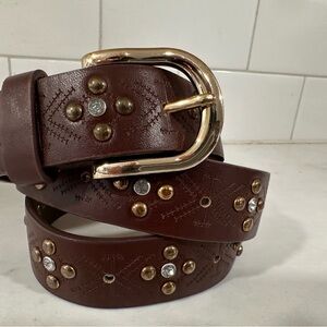 Sears Brown Leather Belt with Gold Toned Accents